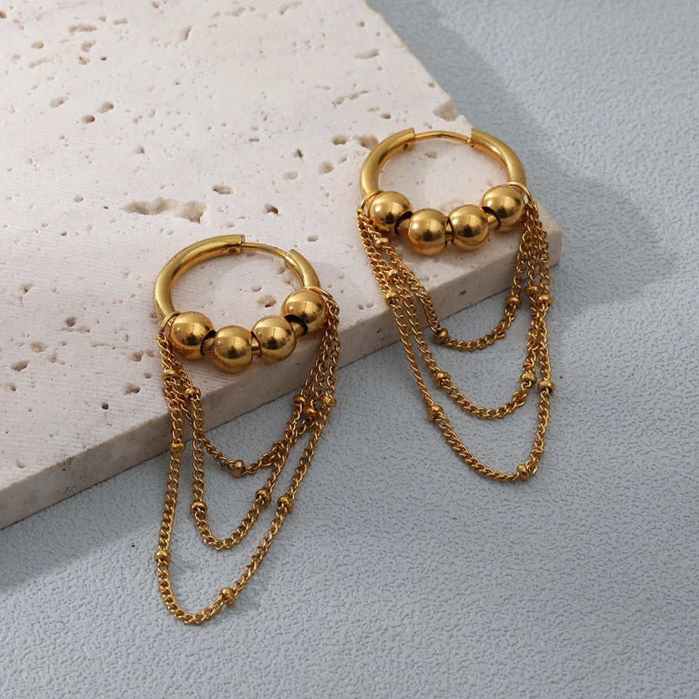 18k Beaded Hoop Dangle Earrings