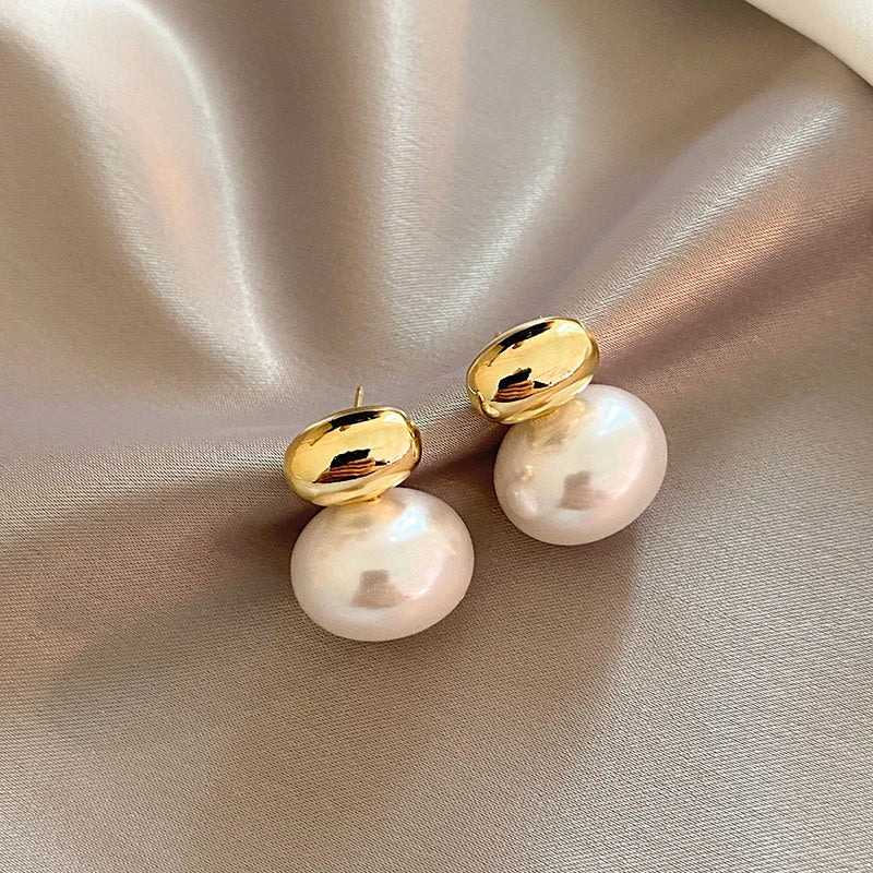 Classy Gold Accented Pearl Stud Earrings
