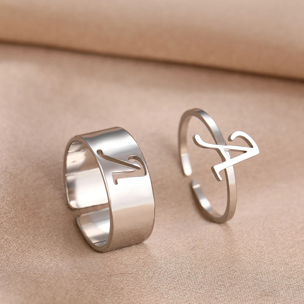 Adjustable Couples Matching Letter Rings - Veinci