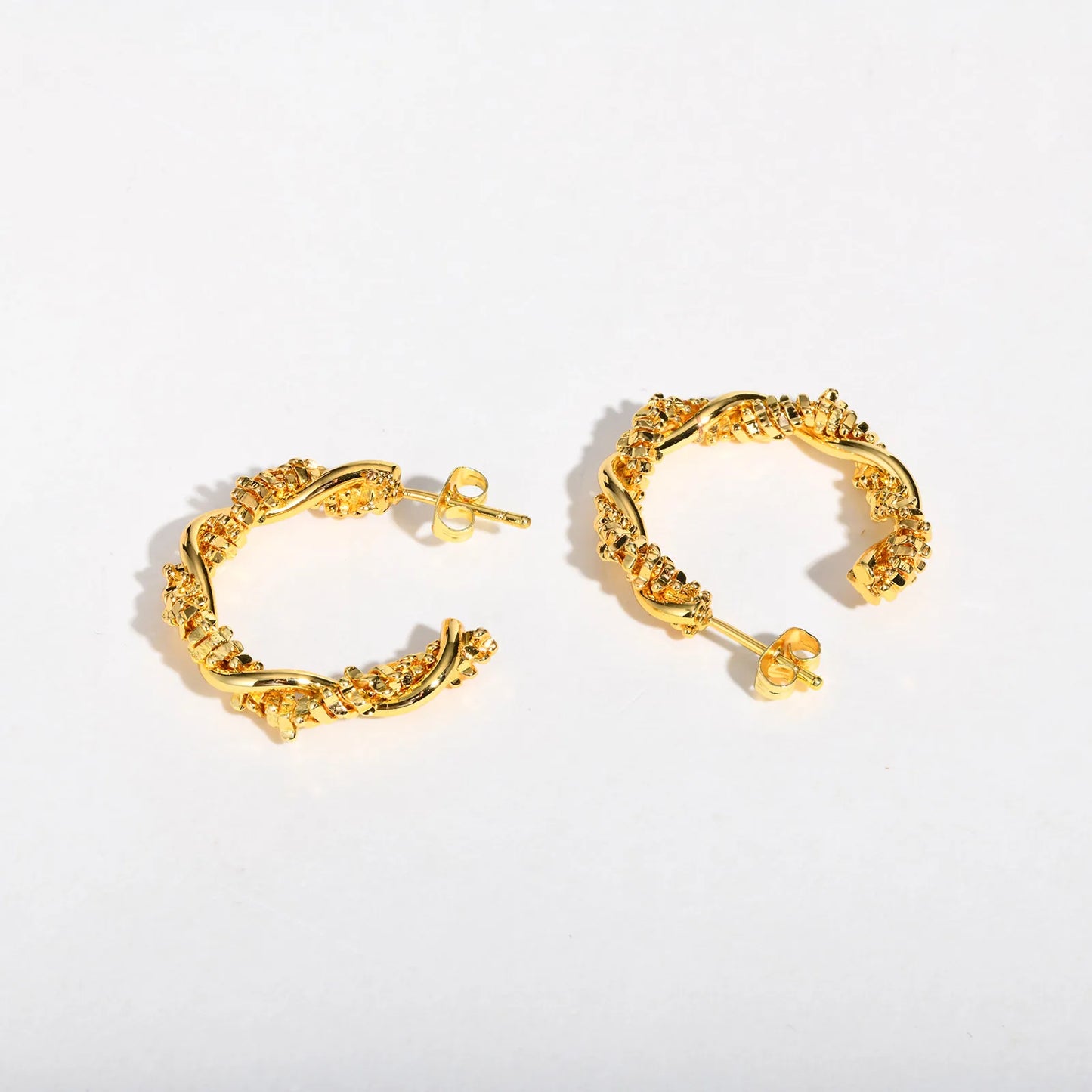 14k Dainty Textured Spiral Hoop Earrings