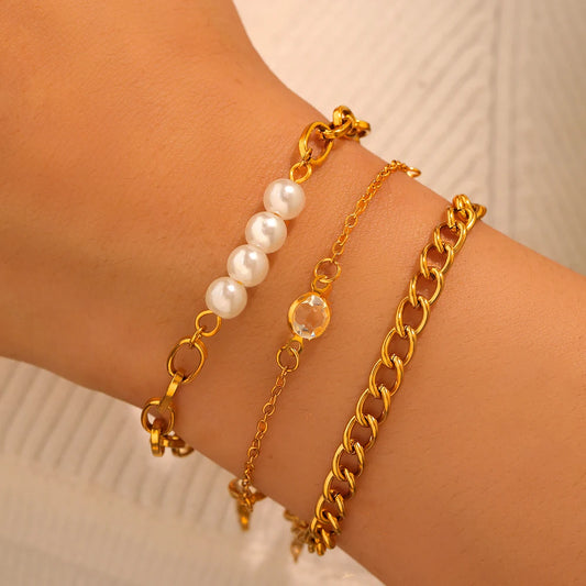 Elegant Pearl Crystal Chain Bracelet Stack