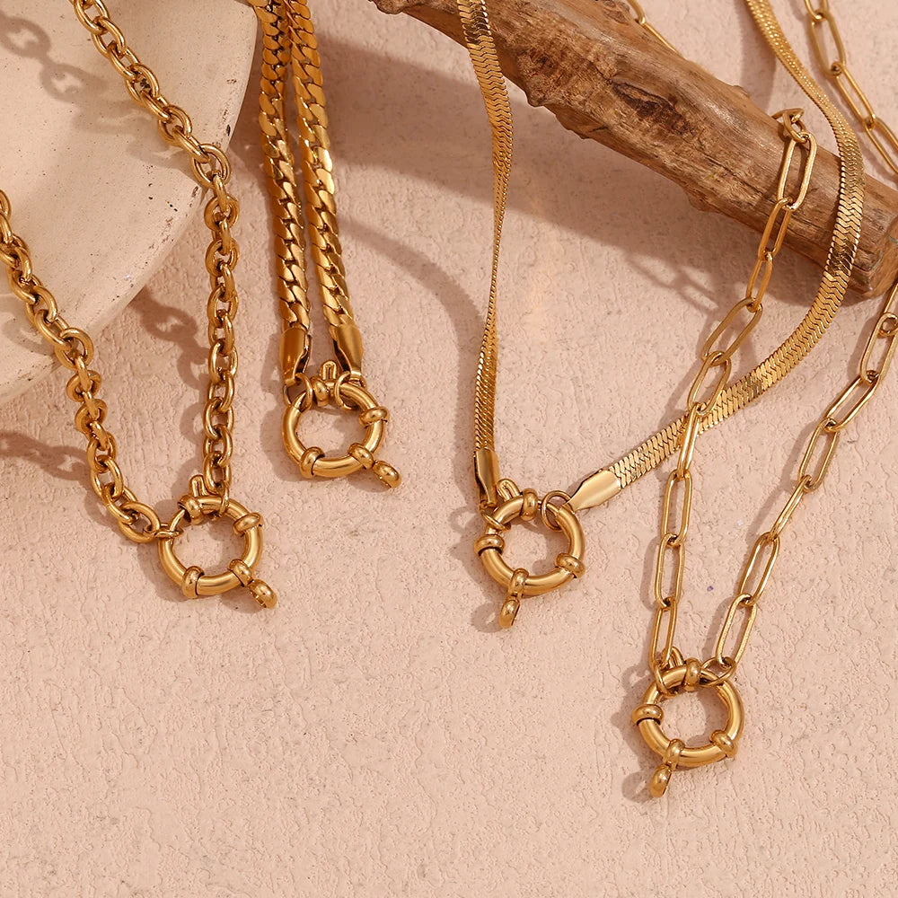 18k Anchor Wheel Clasp Chain Necklaces