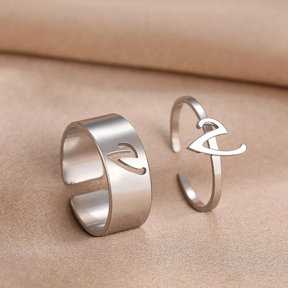 Adjustable Couples Matching Letter Rings - Veinci