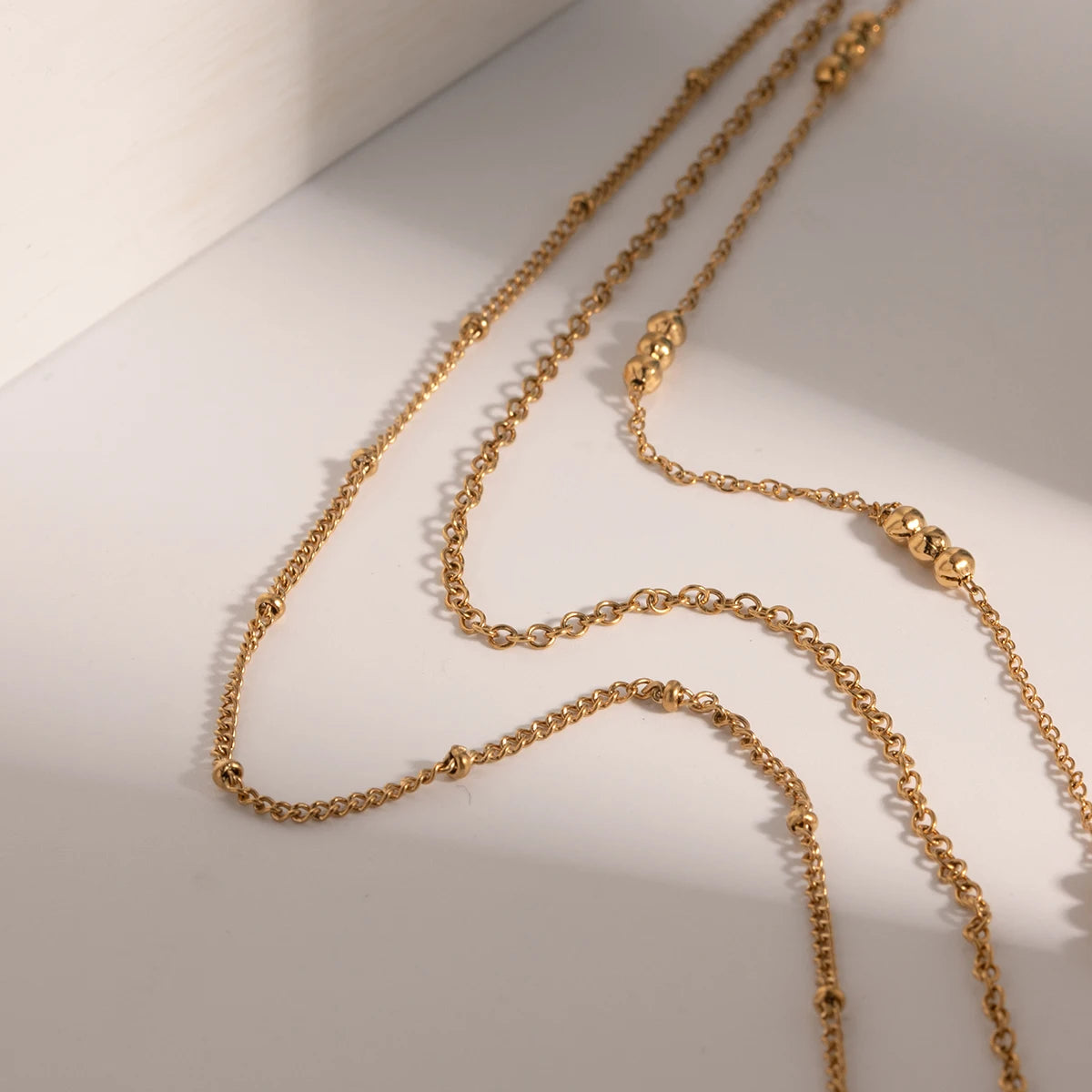 18k Dainty Triple Satellite Necklace Stack