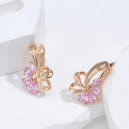 Classy Floral Pink Diamond Earrings