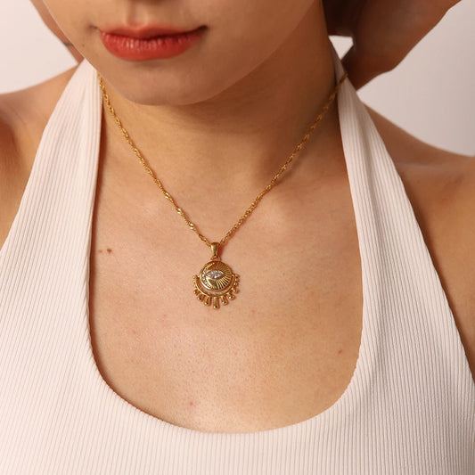 18k Dainty Sun & Moon Evil Eye Necklace