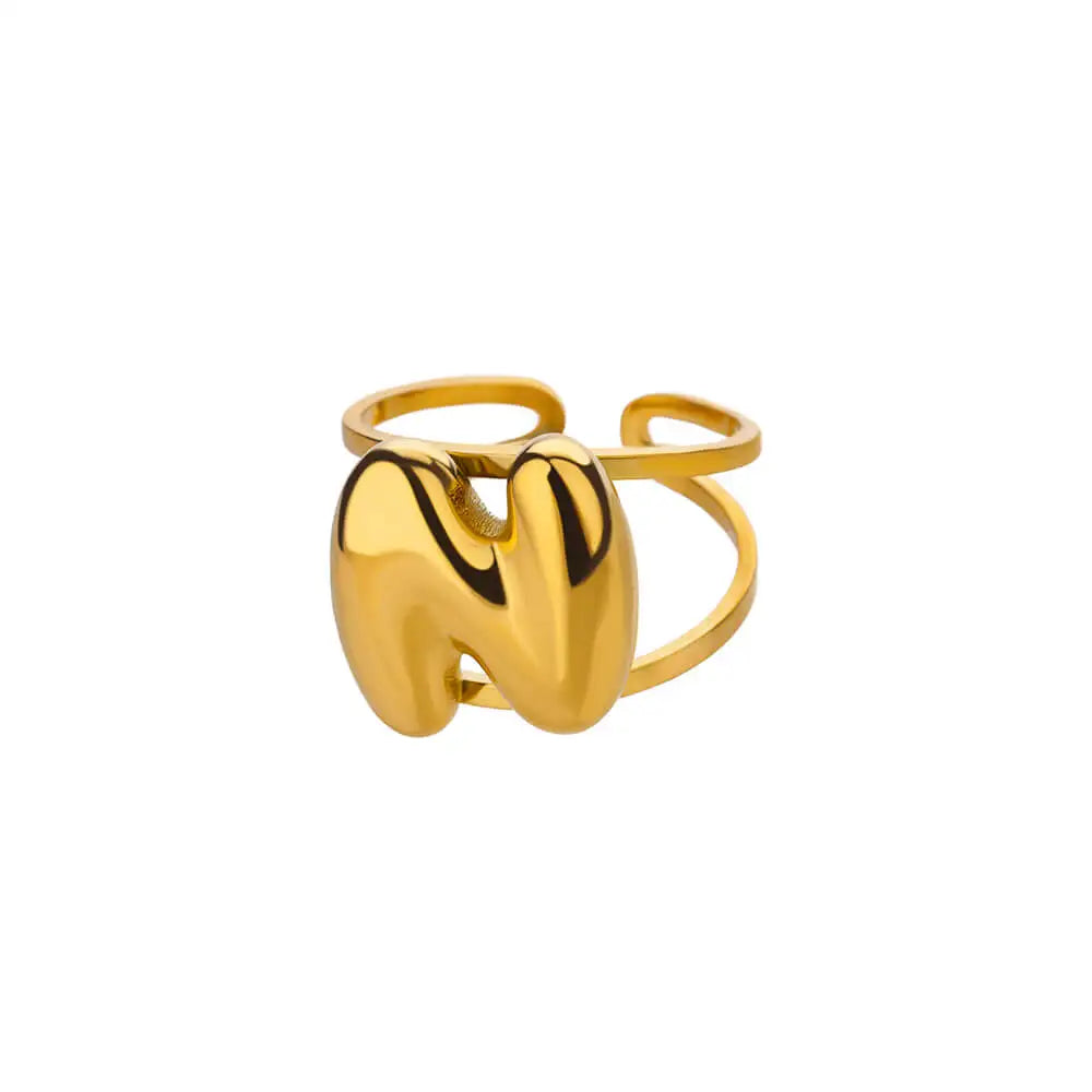 Adjustable Open Band Bubble Letter Initial Ring - Veinci