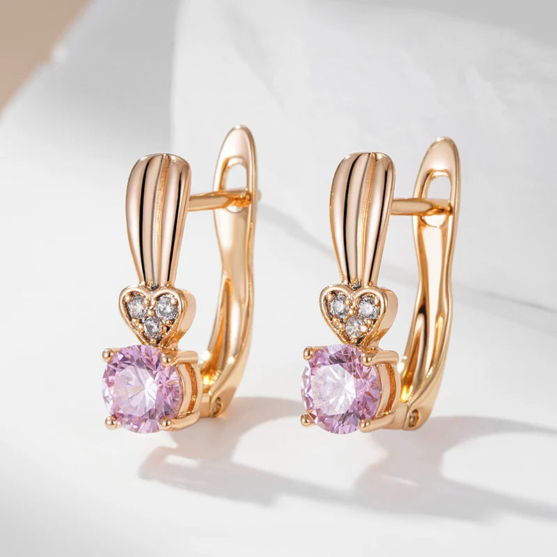 Dainty Heart Sparkle Pink Diamond Earrings