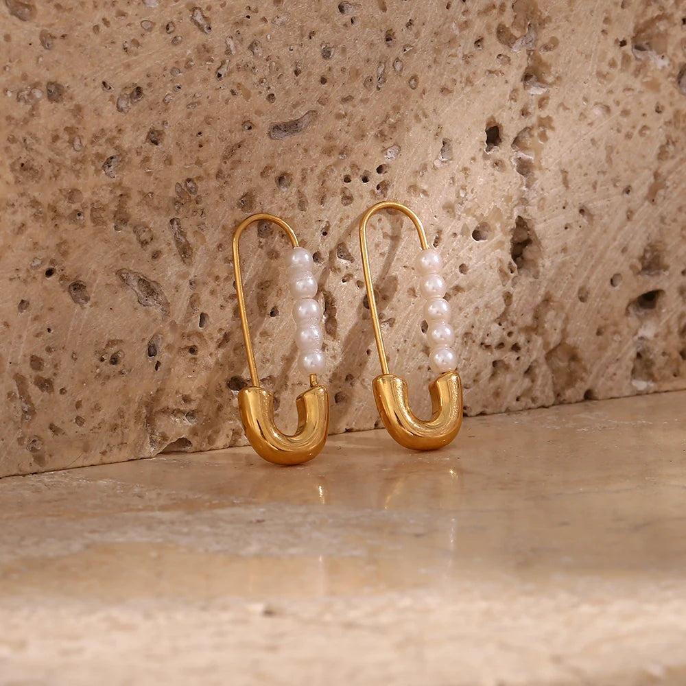 18k Pearl Accented Safety Pin Earrings