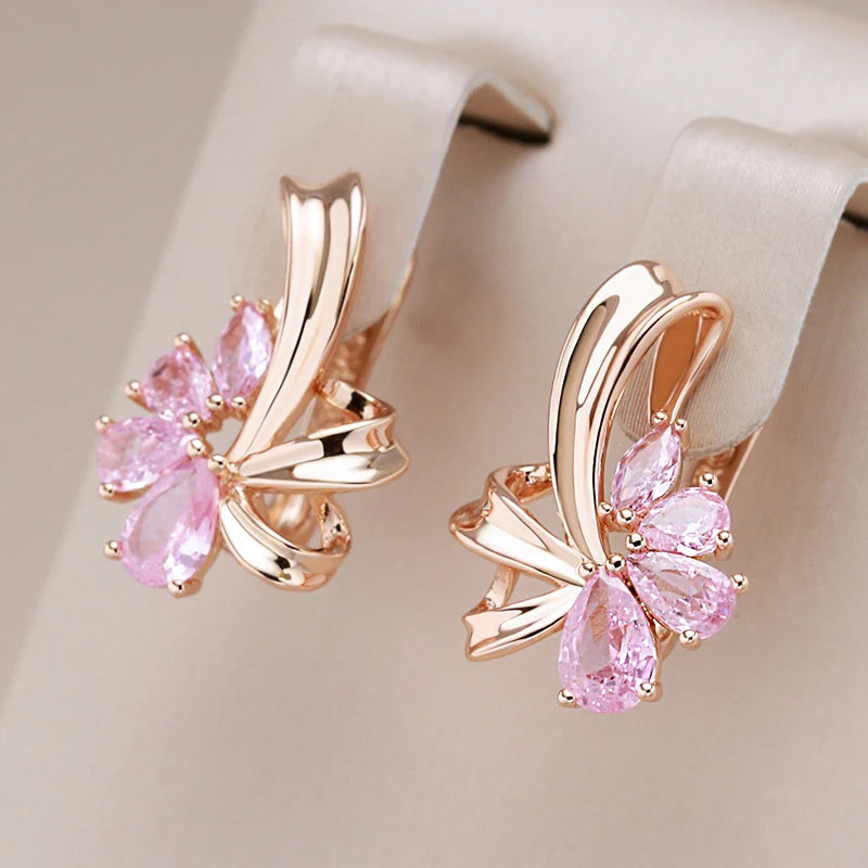 Classy Floral Pink Diamond Earrings