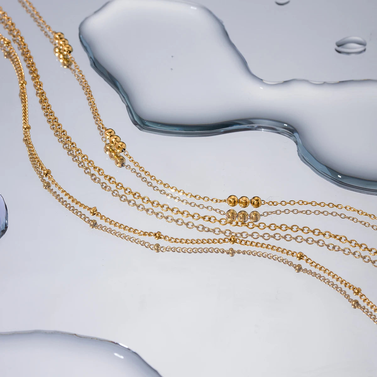 18k Dainty Triple Satellite Necklace Stack