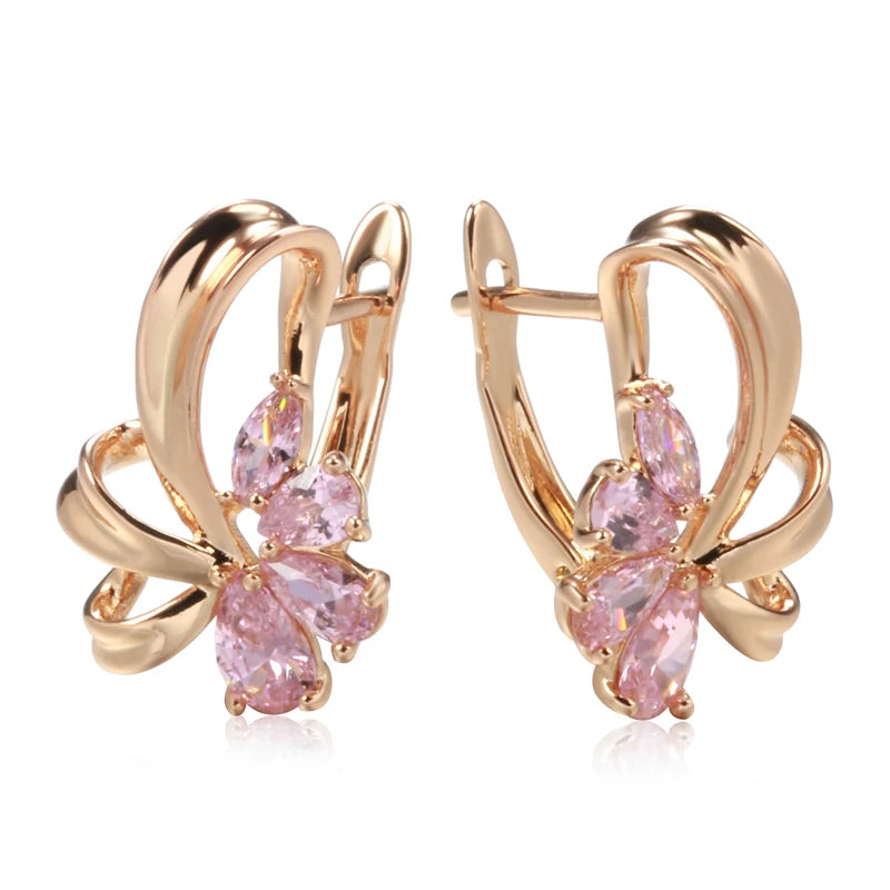 Classy Floral Pink Diamond Earrings