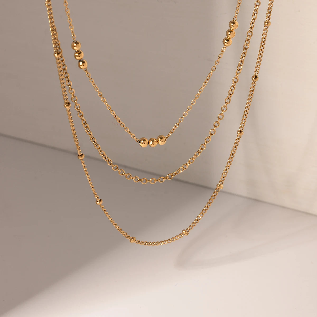 18k Dainty Triple Satellite Necklace Stack