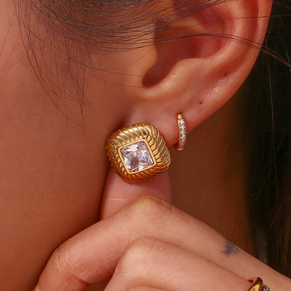 Chunky Spiral Texture Diamond Accented Earrings