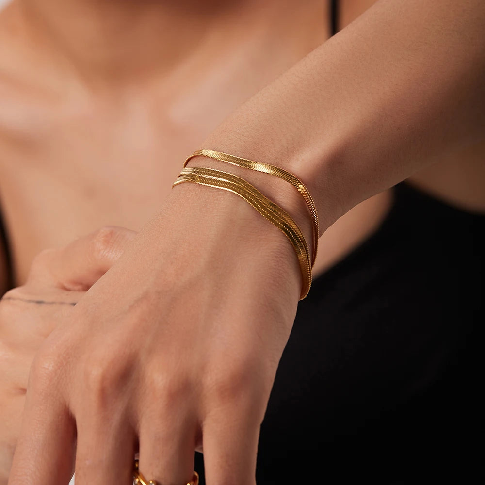 18k Triple Layered Herringbone Bracelet