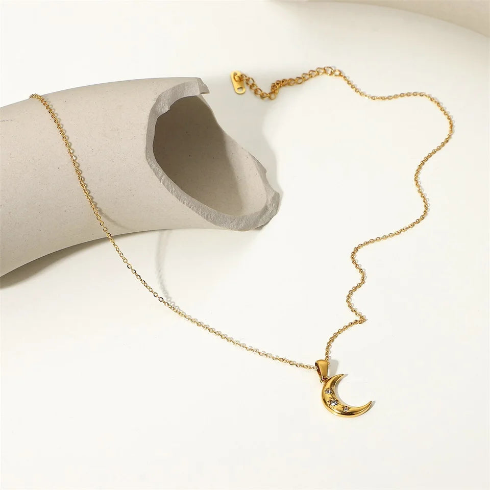 18k Diamond Adorned Crescent Moon Necklace