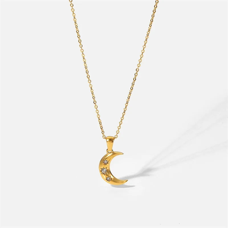 18k Diamond Adorned Crescent Moon Necklace