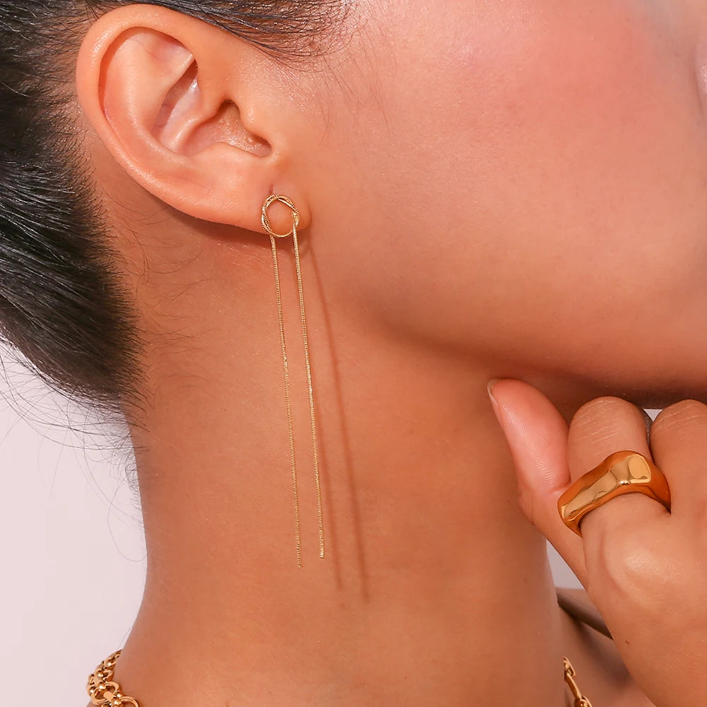 18k Dainty Circle Tassel Earrings