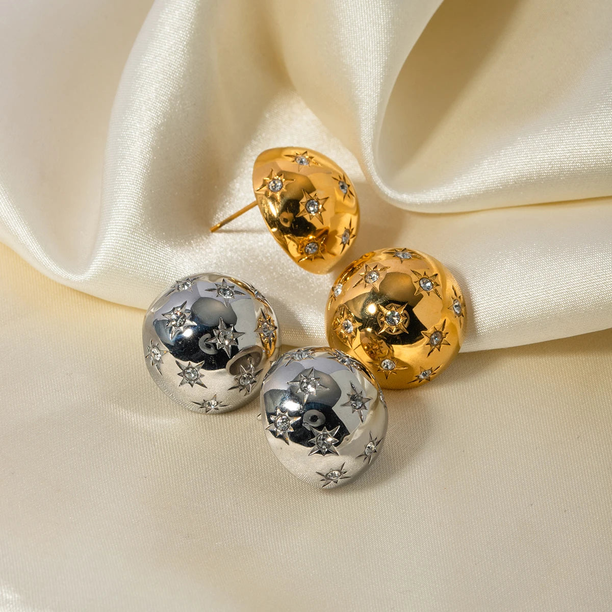 Dainty Diamond Half Ball Earrings