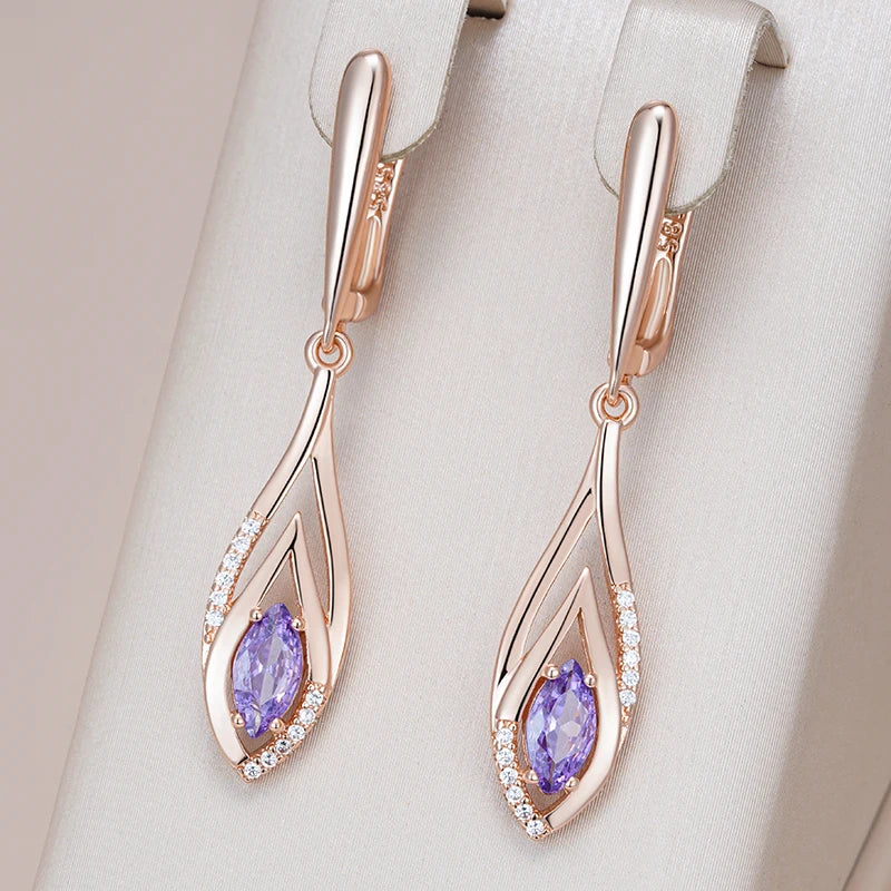 Long Dangle Amethyst Droplet Earrings