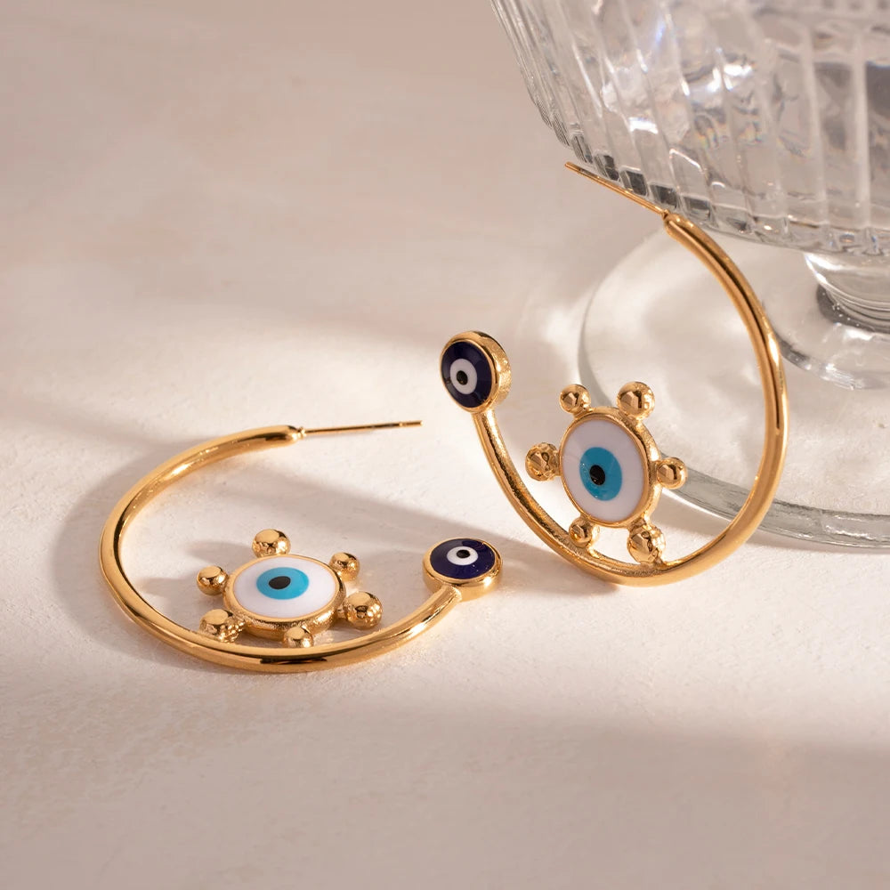 18k Sailor's Helm Evil Eye Earrings