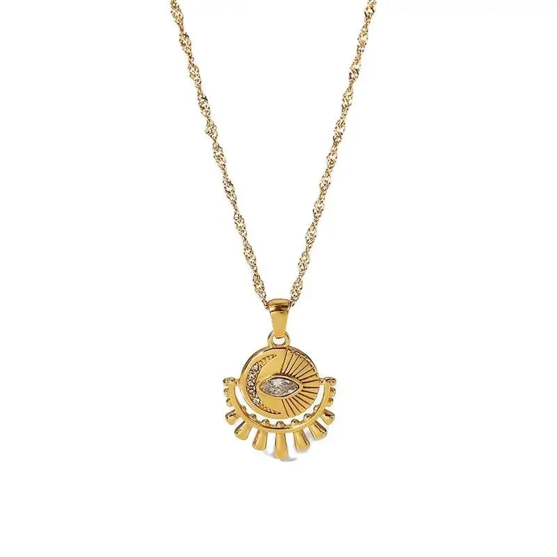 18k Dainty Sun & Moon Evil Eye Necklace