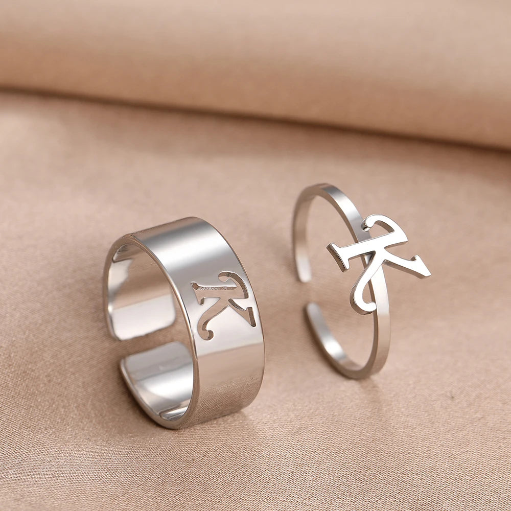 Adjustable Couples Matching Letter Rings - Veinci