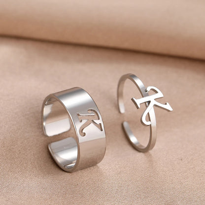 Adjustable Couples Matching Letter Rings - Veinci