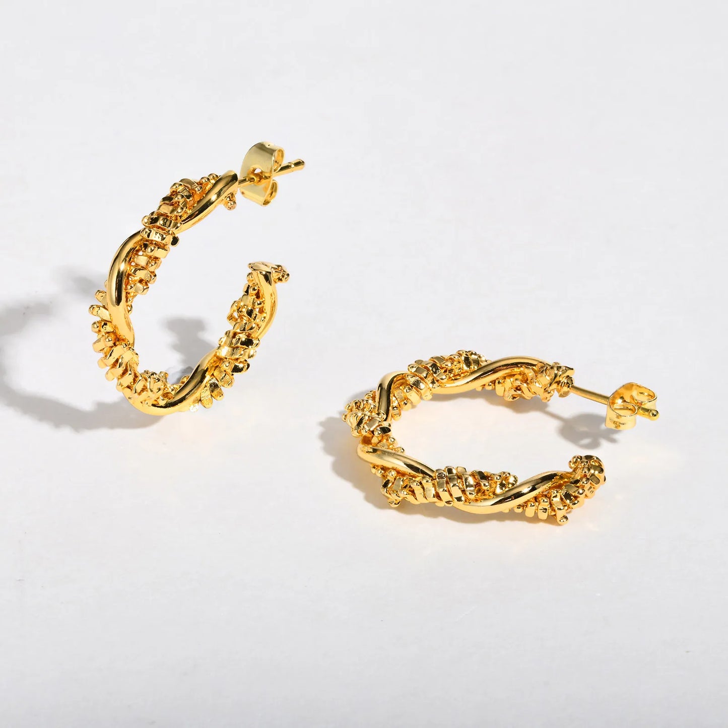 14k Dainty Textured Spiral Hoop Earrings