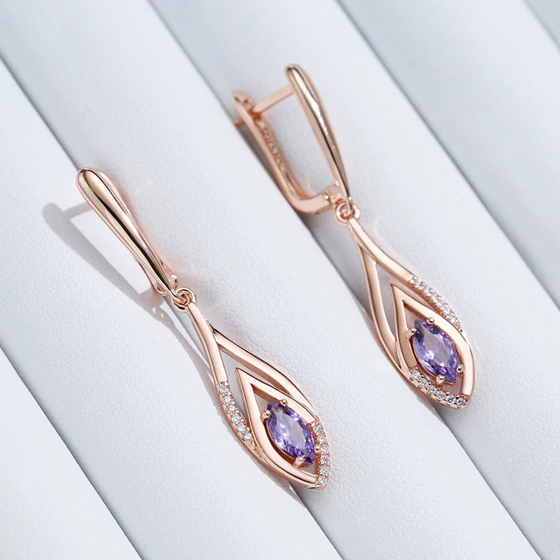 Long Dangle Amethyst Droplet Earrings