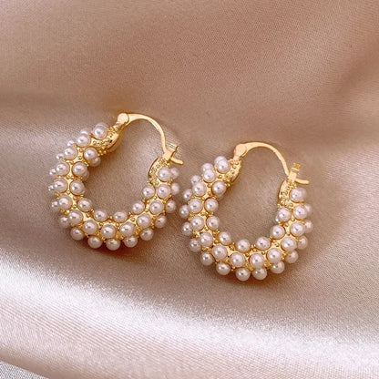 Bold Pearl Accented Hoop Earrings