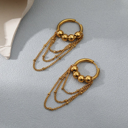 18k Beaded Hoop Dangle Earrings