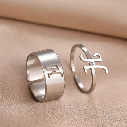 Adjustable Couples Matching Letter Rings - Veinci