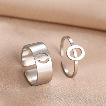 Adjustable Couples Matching Letter Rings - Veinci