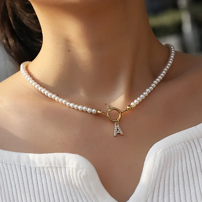 Dainty Beaded Clasp Initial Necklace