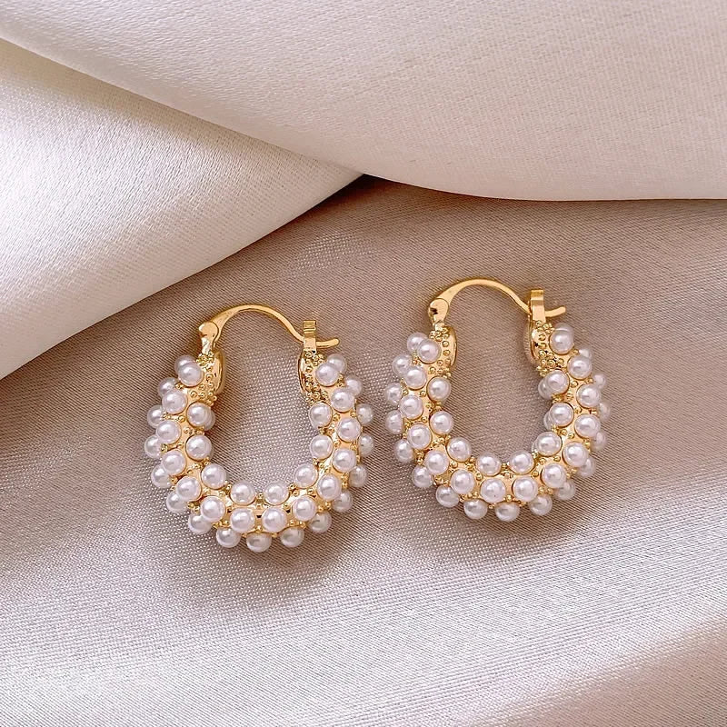 Bold Pearl Accented Hoop Earrings