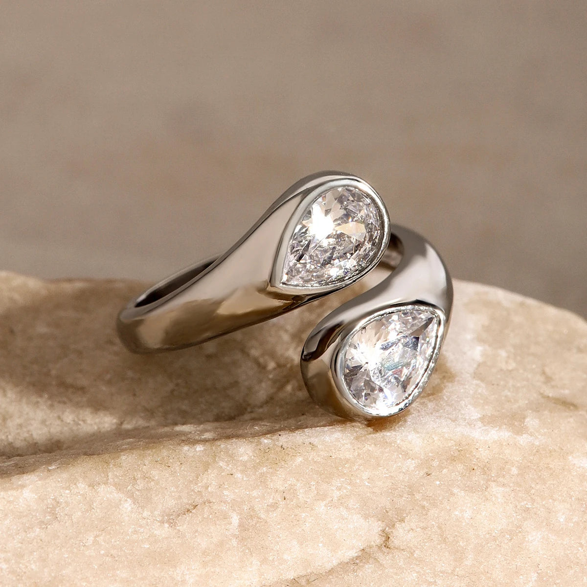 Teardrop Diamond Accented Wrap Ring