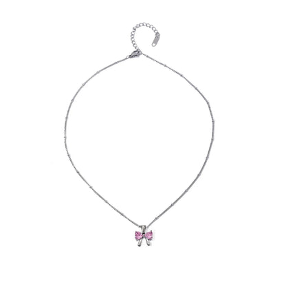 Dainty Feminine Diamond Bow Necklace