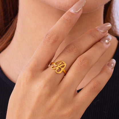 Adjustable Italic Cursive Letter Initial Ring