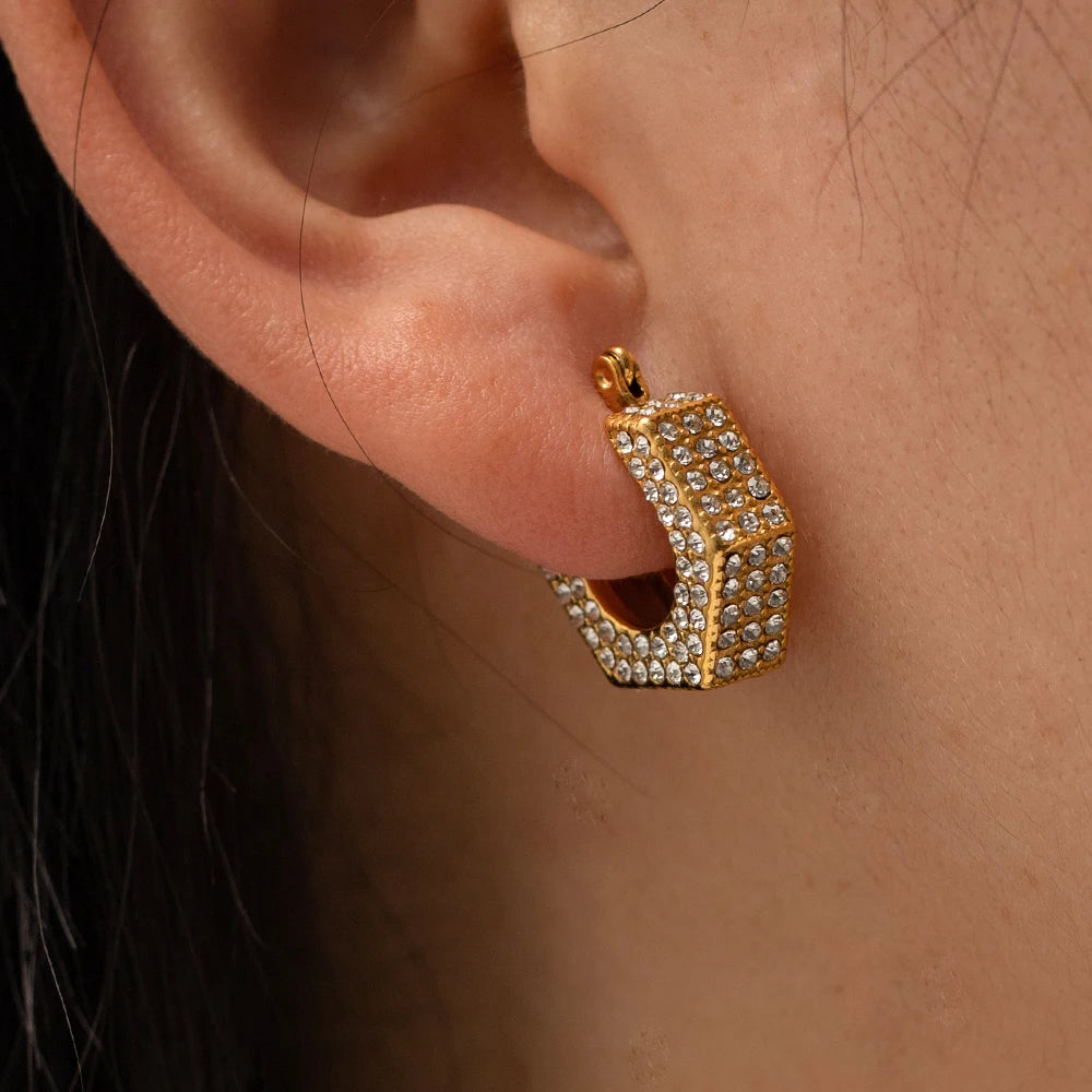 18k Geometric Diamond Accented Earrings