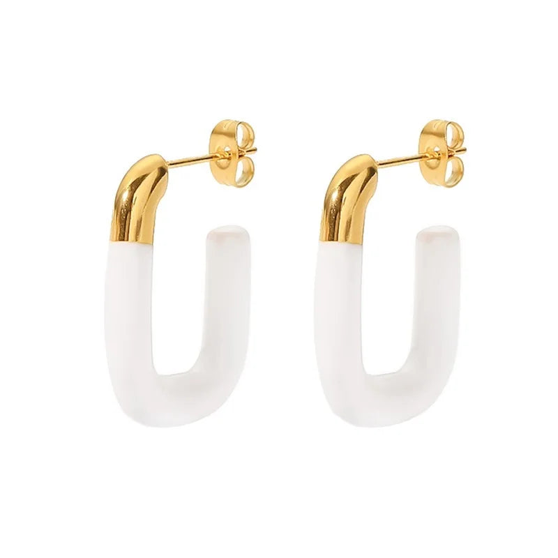 Modern Gold Tips Geometric White Earrings