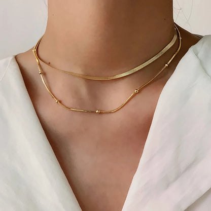 14k Herringbone & Satellite Chain Necklace Stack