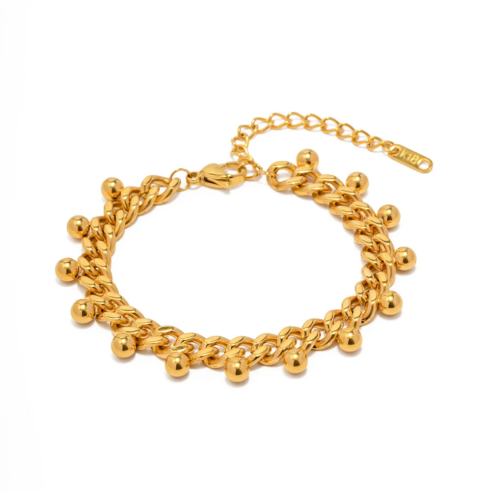 18k Elegant Beaded Cuban Link Bracelet