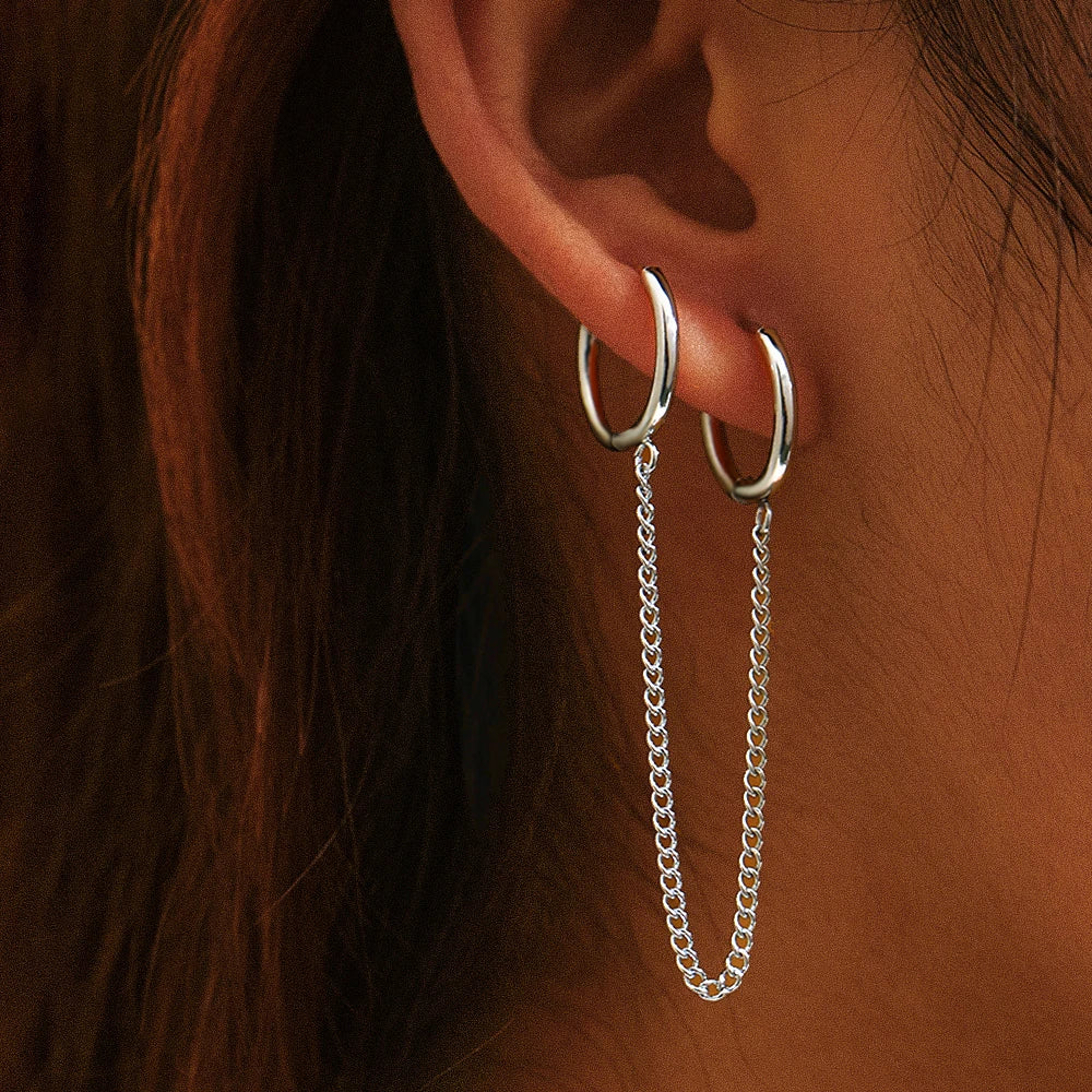 Double Hoop Huggie Tassel Earrings