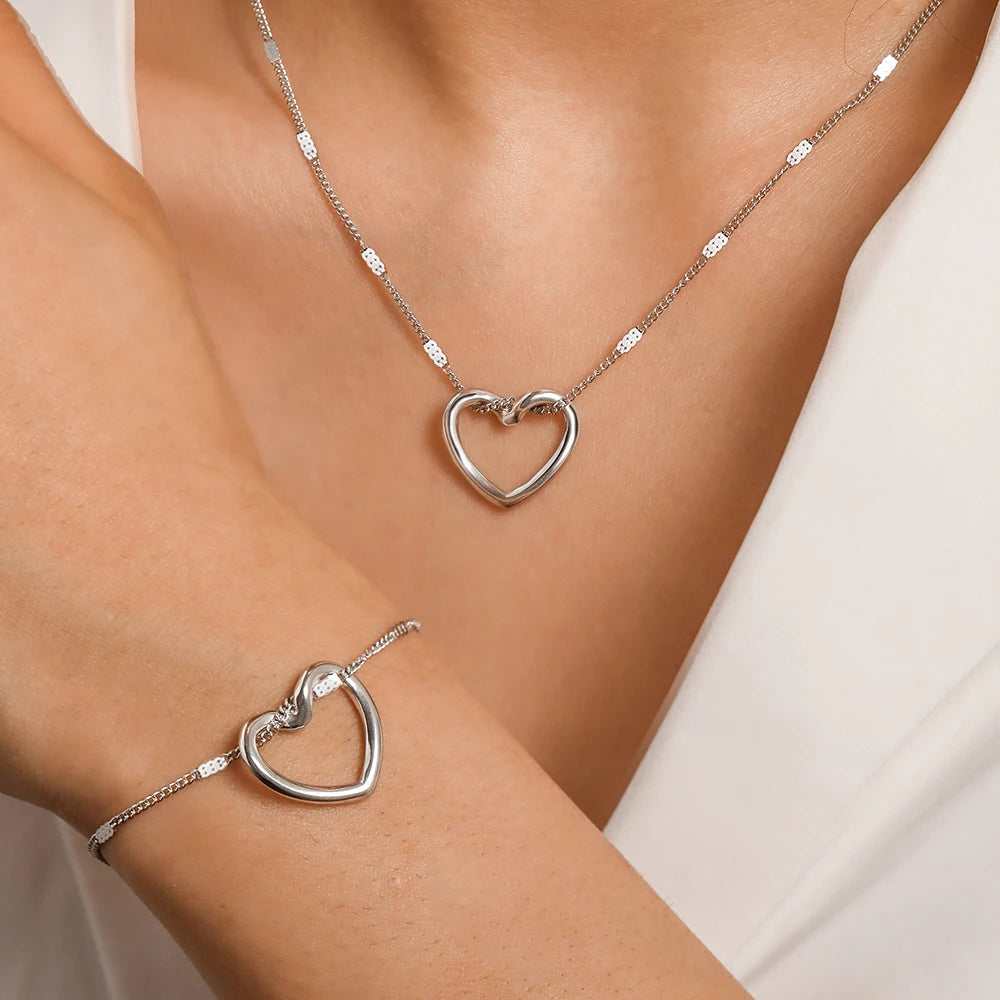 Romantic Heart Woven Necklace and Bracelet Set