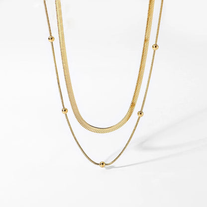 14k Herringbone & Satellite Chain Necklace Stack