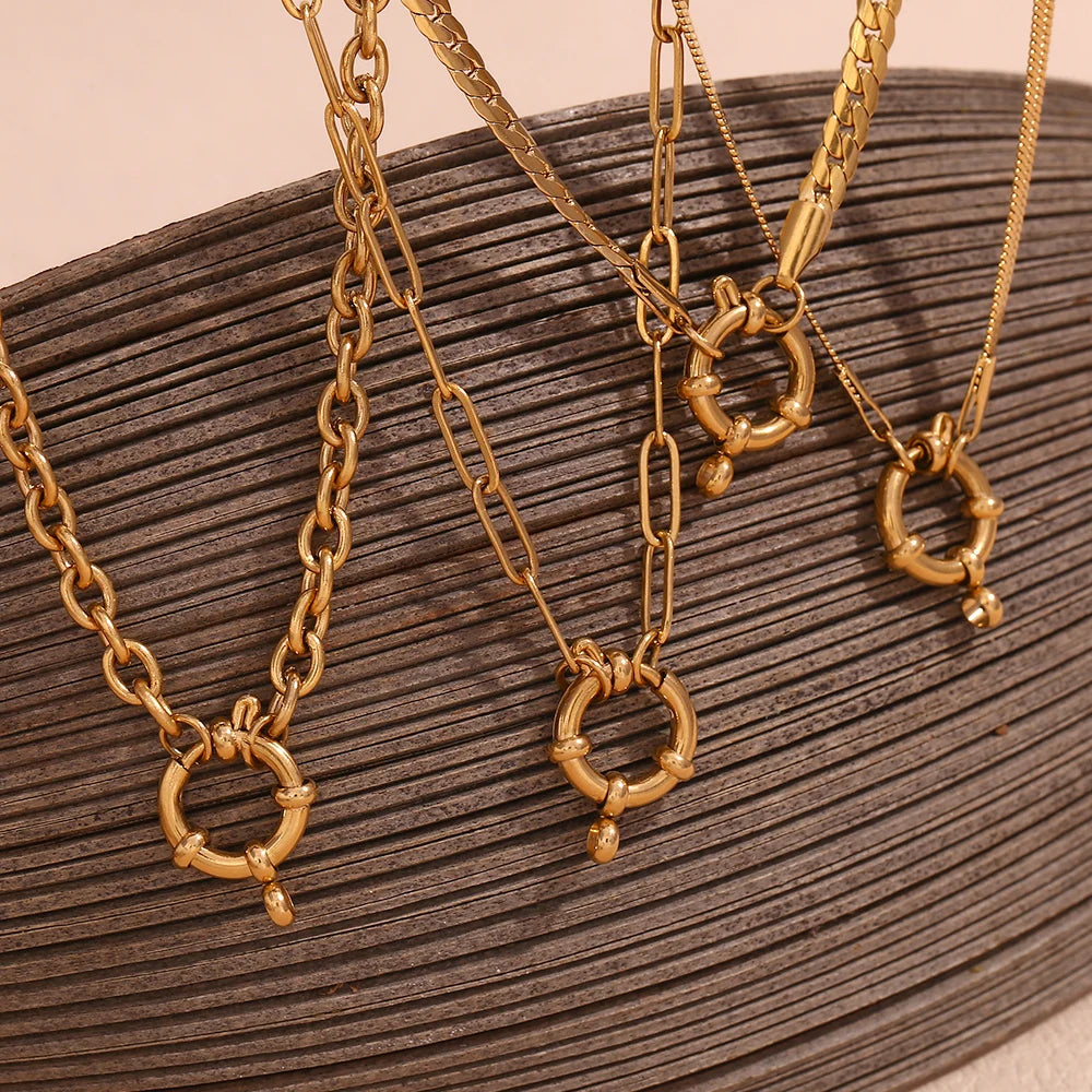 18k Anchor Wheel Clasp Chain Necklaces