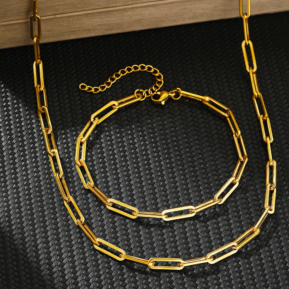 Paperclip Chain Bracelet and Necklace Set