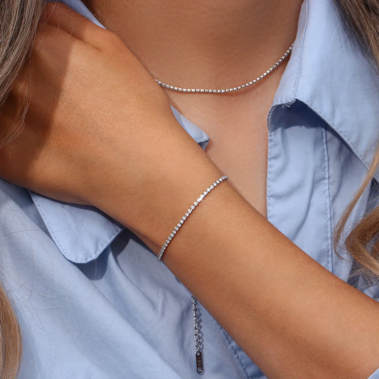 2mm Dainty Tennis Chain Bracelet and Necklace