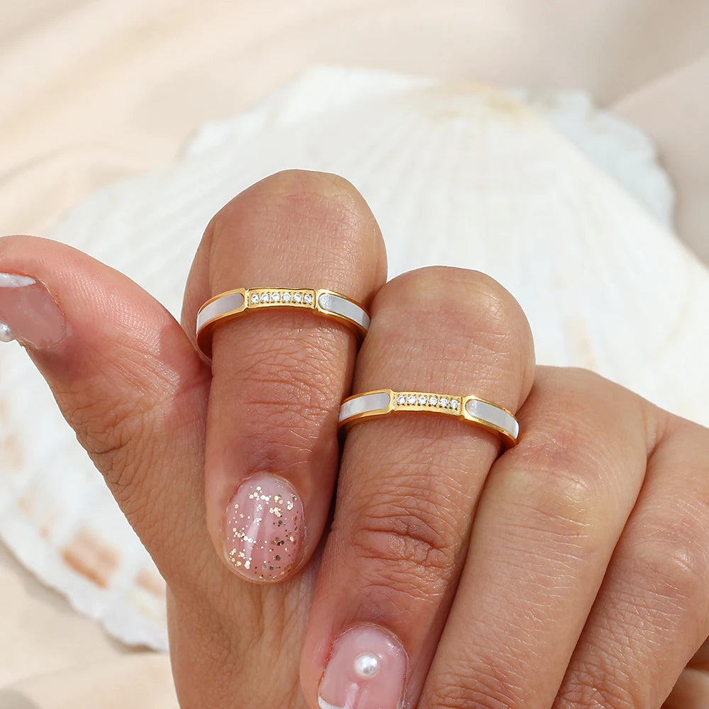 Dainty Shell Paved Dainty Diamond Ring